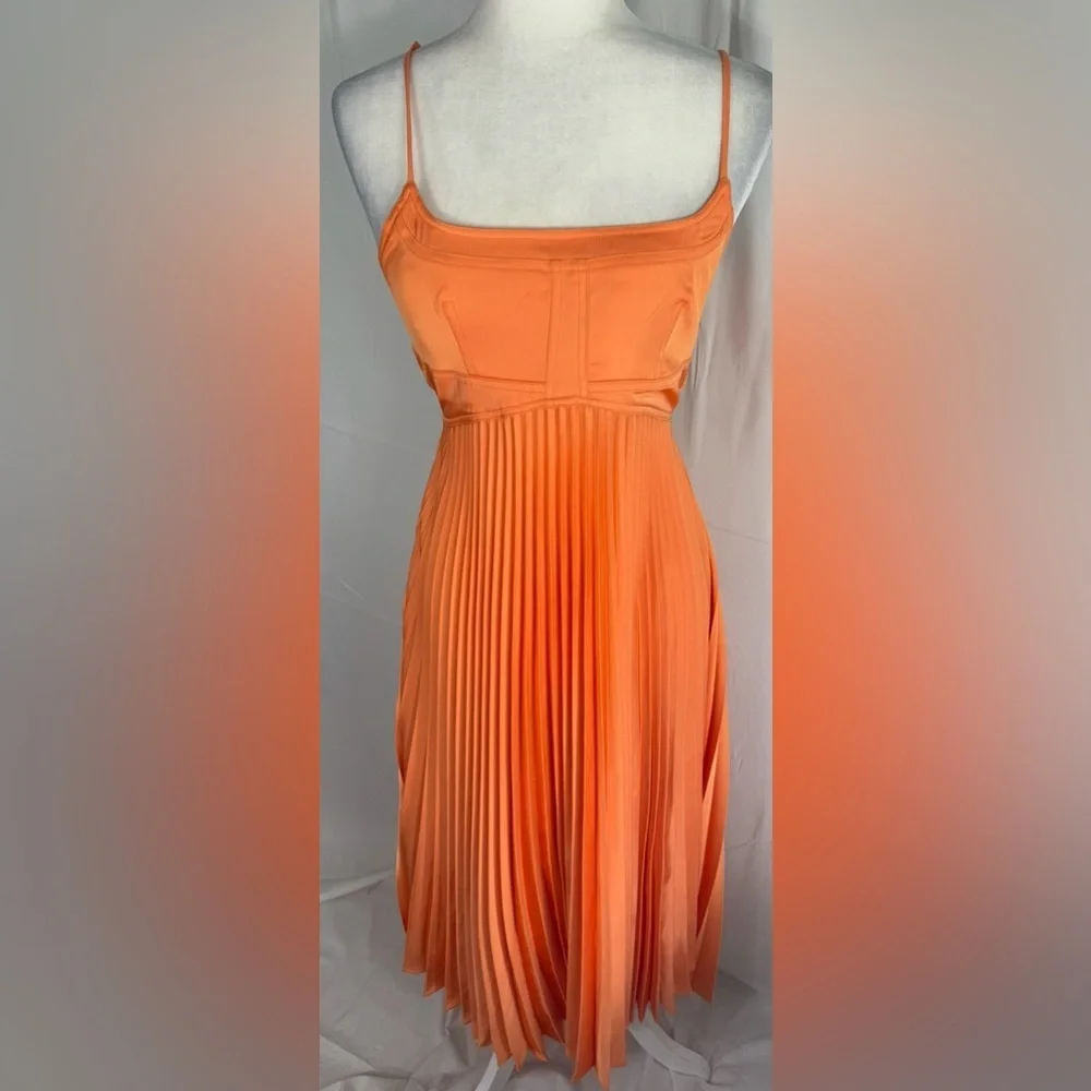 HOUSE OF HARLOW 1960 ORANGE PLEATED CUTOUT DRESS SIZE S - Picture 2 of 9